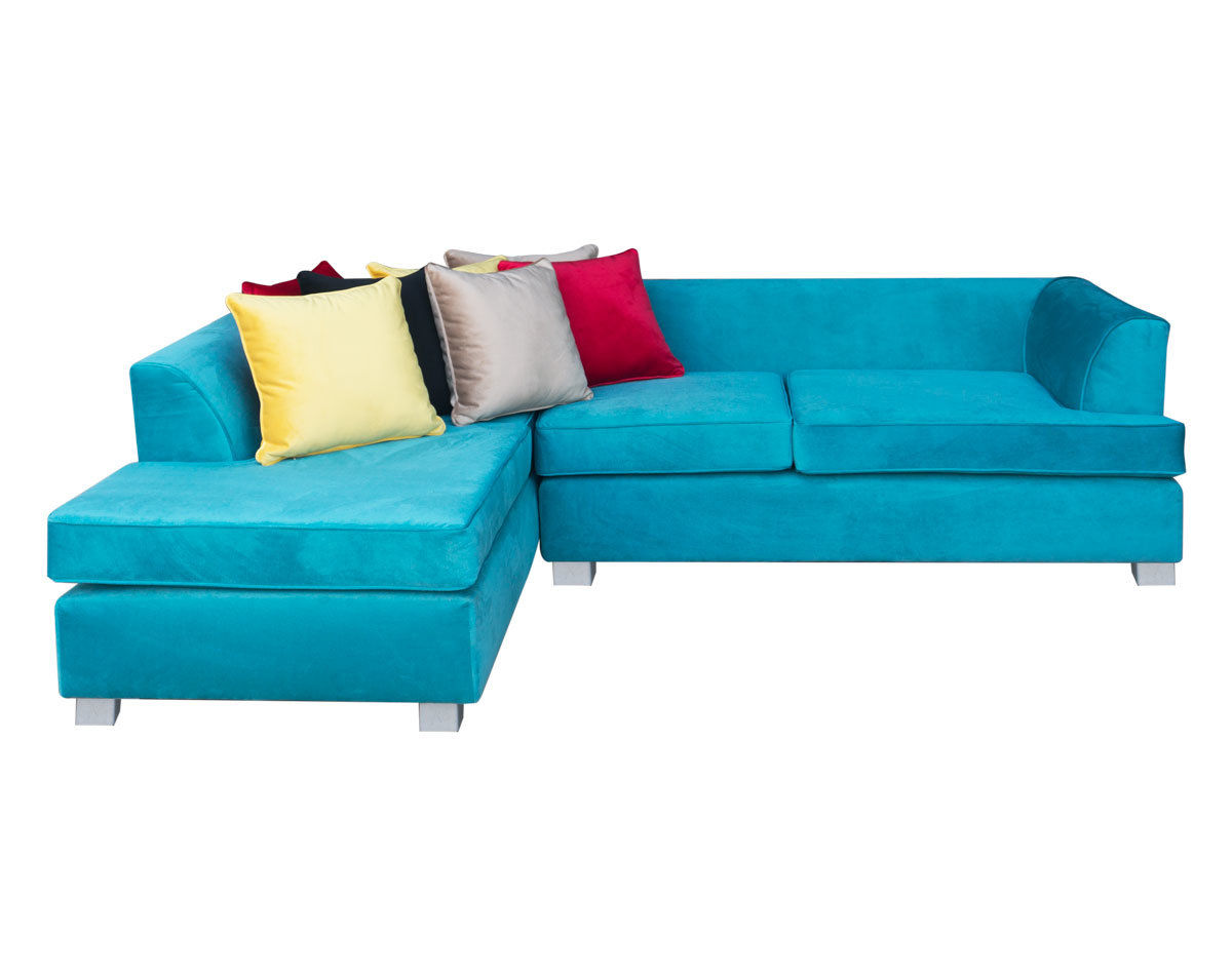 Retapizado de sofá seccional en tapiz felpa liso turquesa