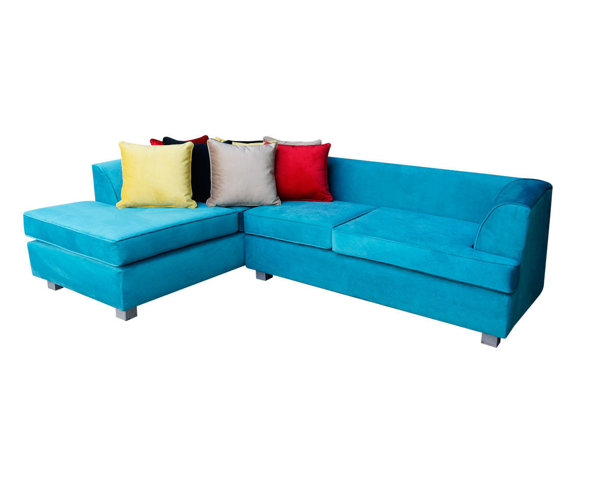Retapizado de sofa seccional en tapiz felpa liso turquesa3