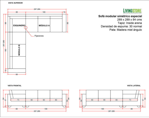 Sofá modular simétrico especial