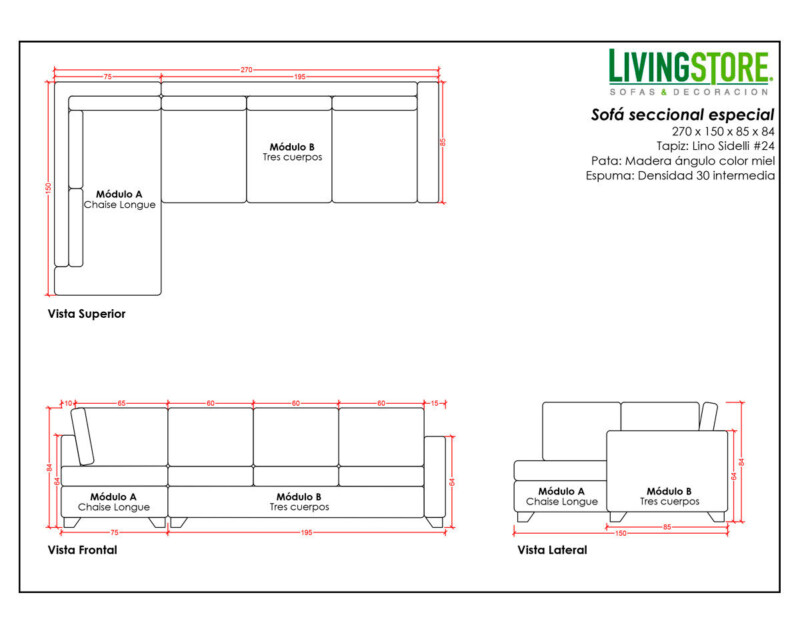 Planimetria de sofá seccional hecho a la medida