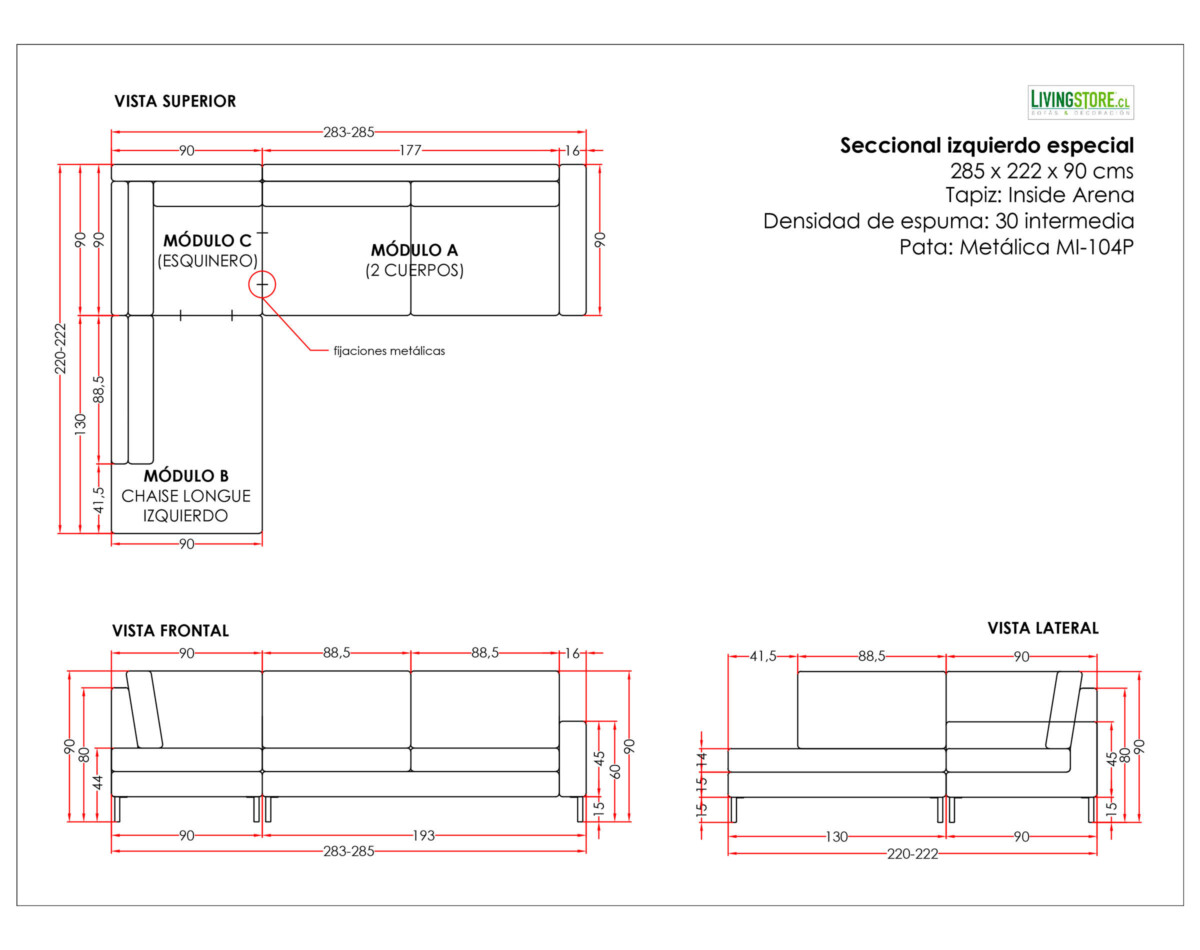 Sofa Seccional Izquierdo Especial Inside Arena Planimetria