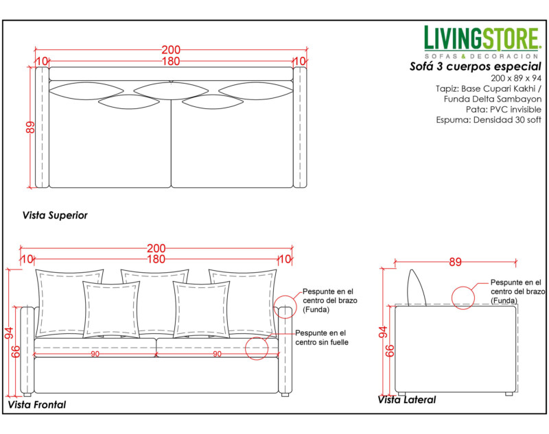 planimetria de sofá tres cuerpos