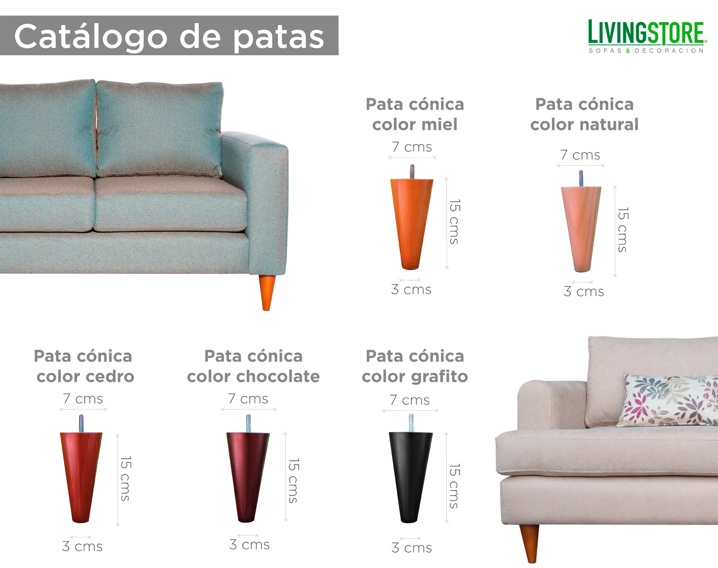 Catalogo patas conicas para sofa