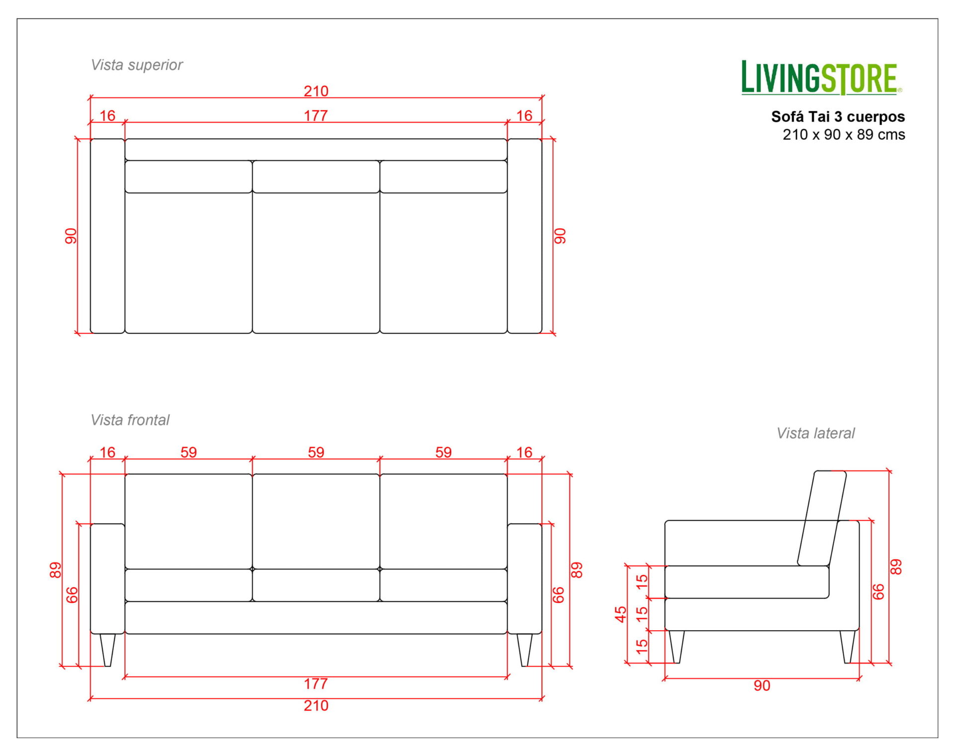 planimetria sofa tai 3 cuerpos