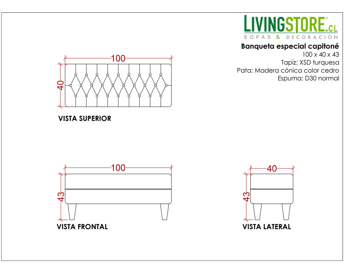 Banqueta Capitone Especial Xsd Turquesa Planimetria