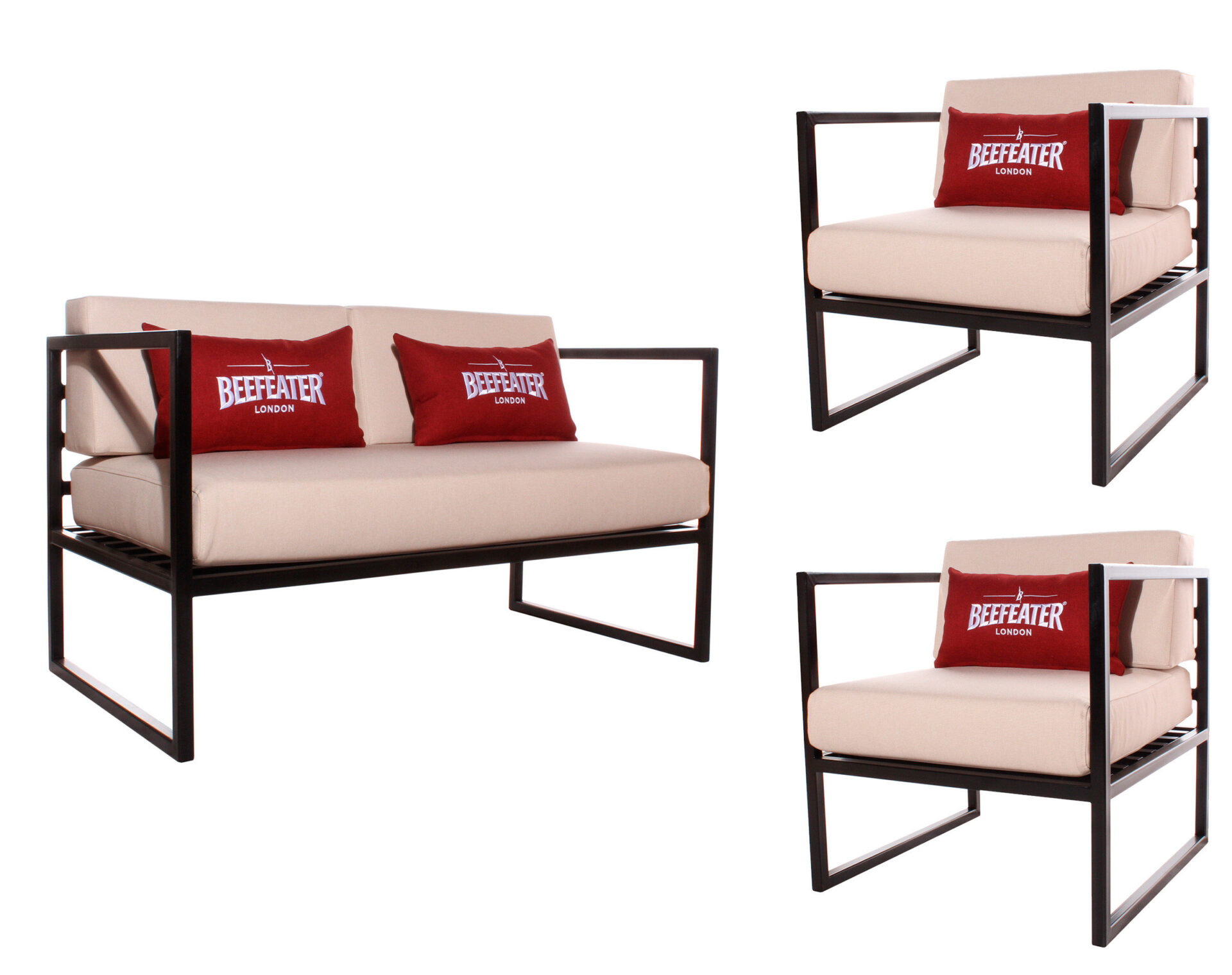 juego de living Sofas con estructura metalica para terraza de discoteque