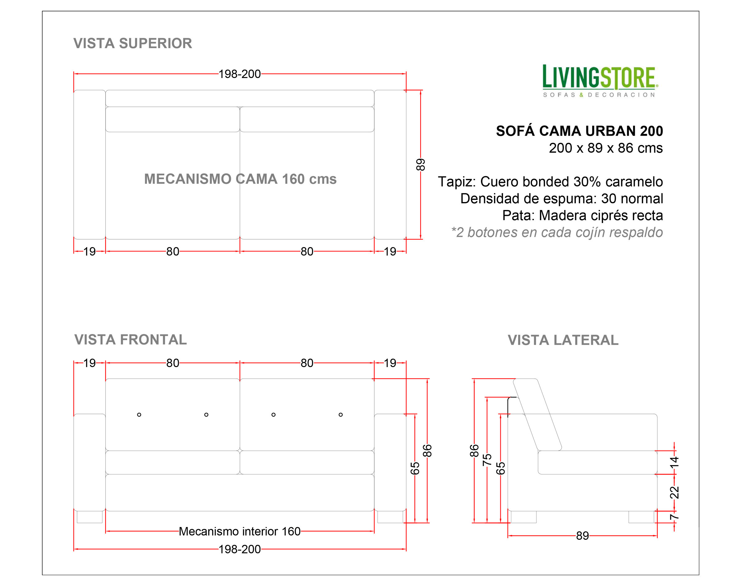 Planimetria Sofa 200 Cms Cuero Bonded