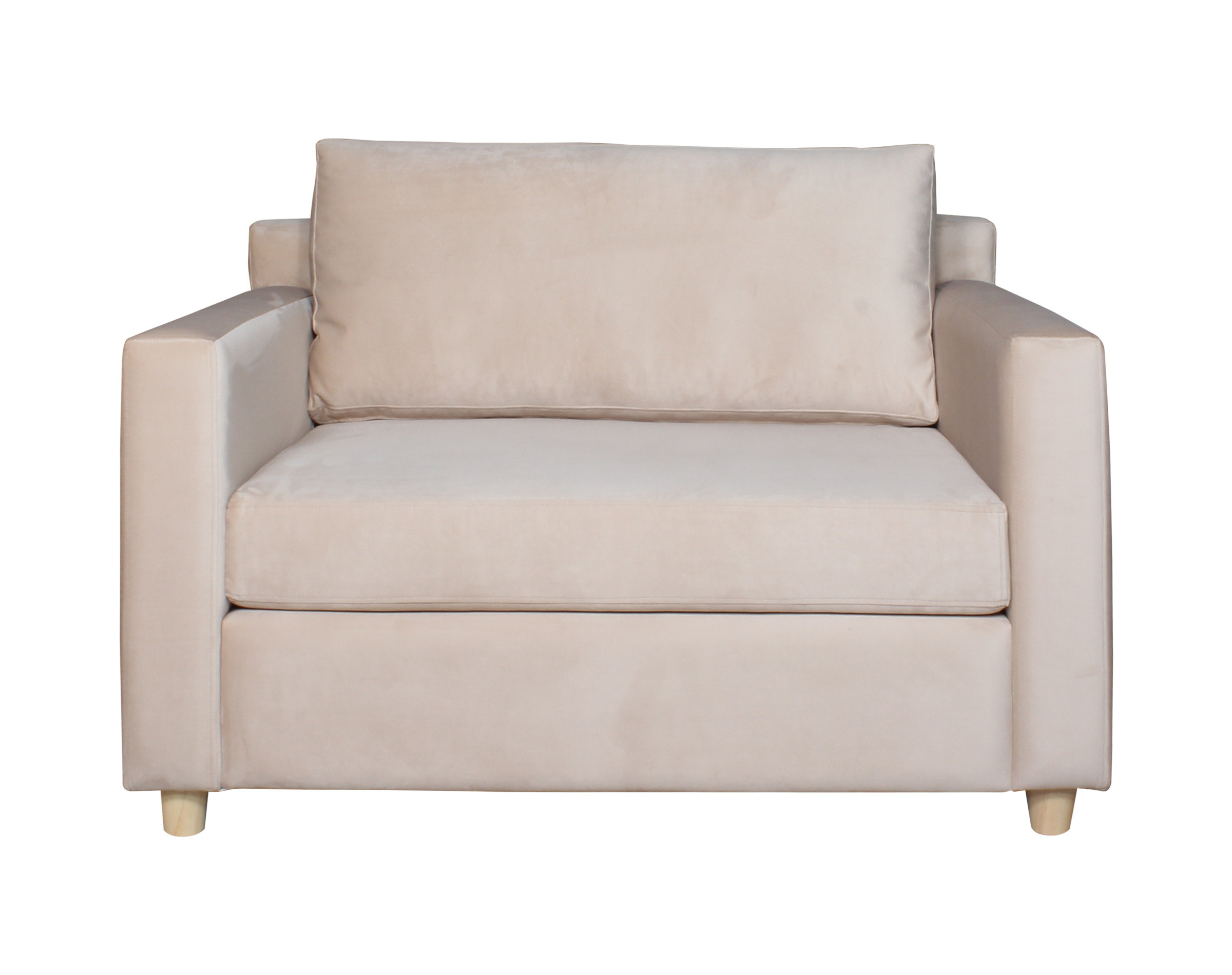 Sillón cama 1 plaza tapiz felpa art beige con patas de madera natural  cónica 7 cms