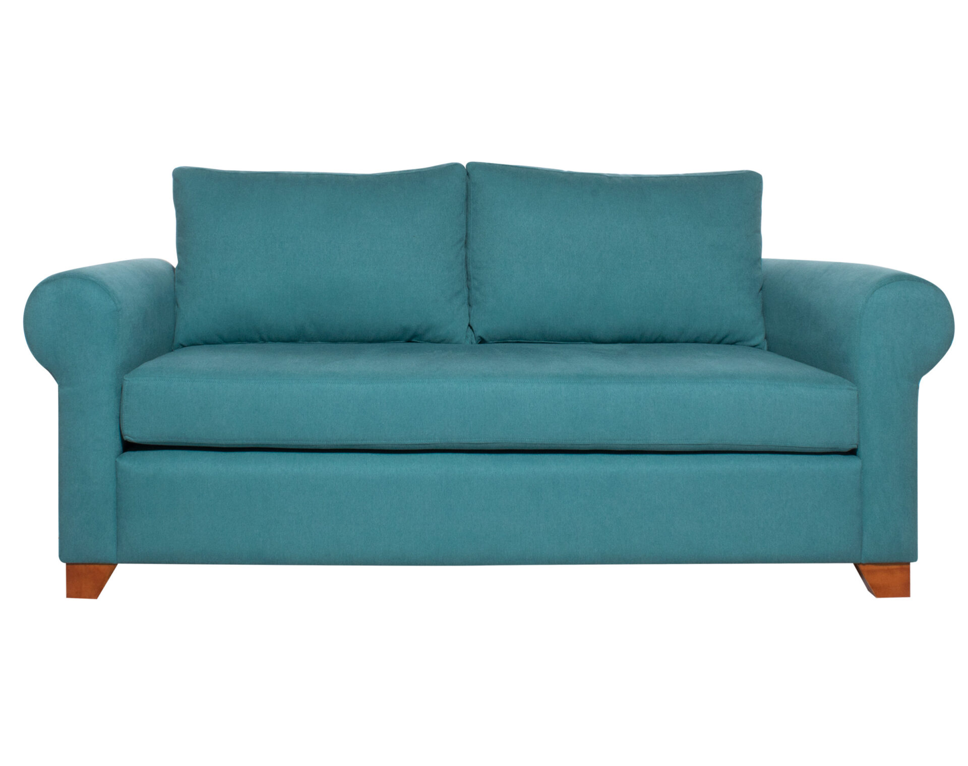 Sofá 2 cuerpos brazos clásicos tapizado en Calafate color turquesa