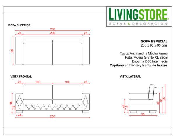 Planimetria Sofa Capitone Frente