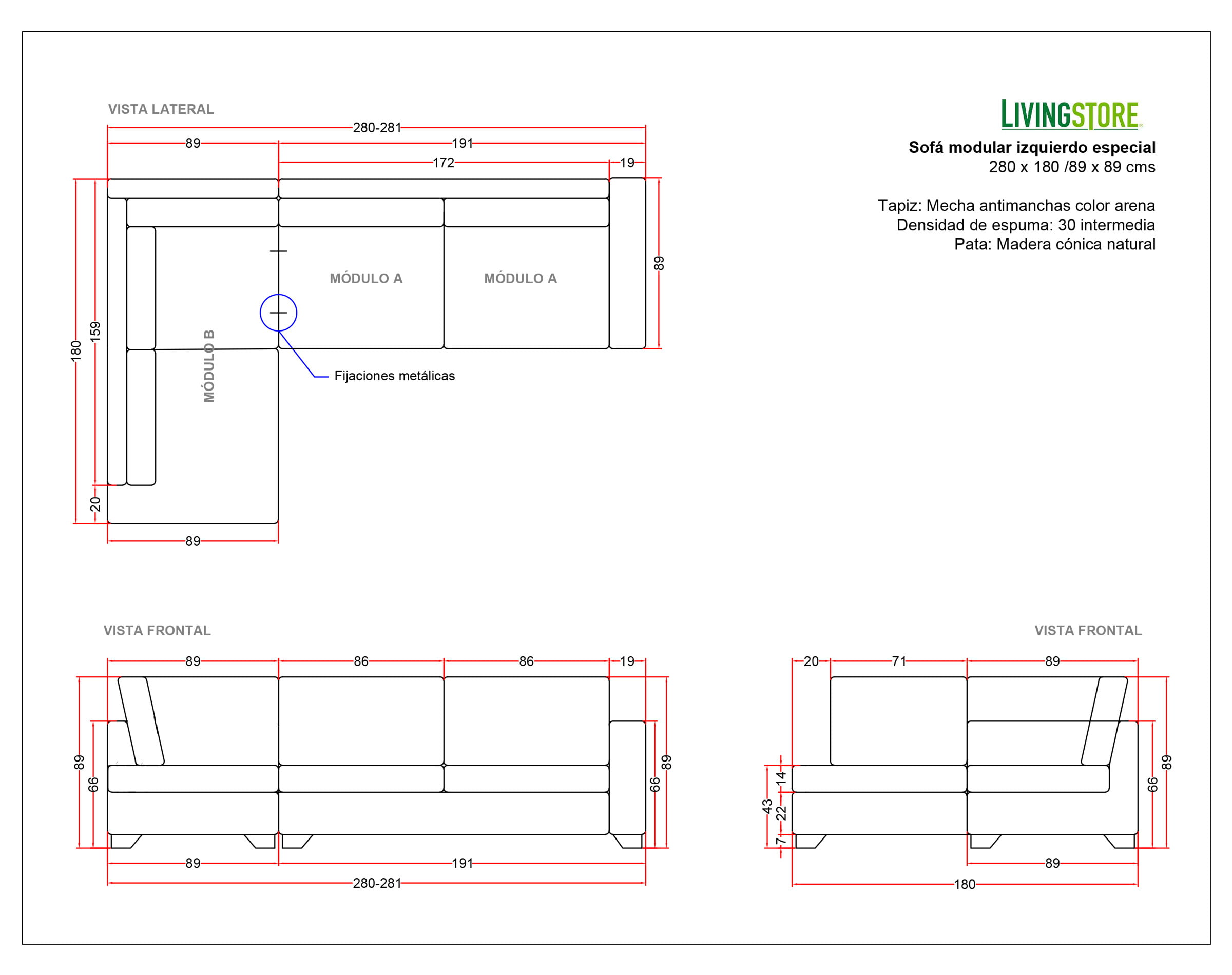 Planimetria Sofa Modular Izquierdo Mecha