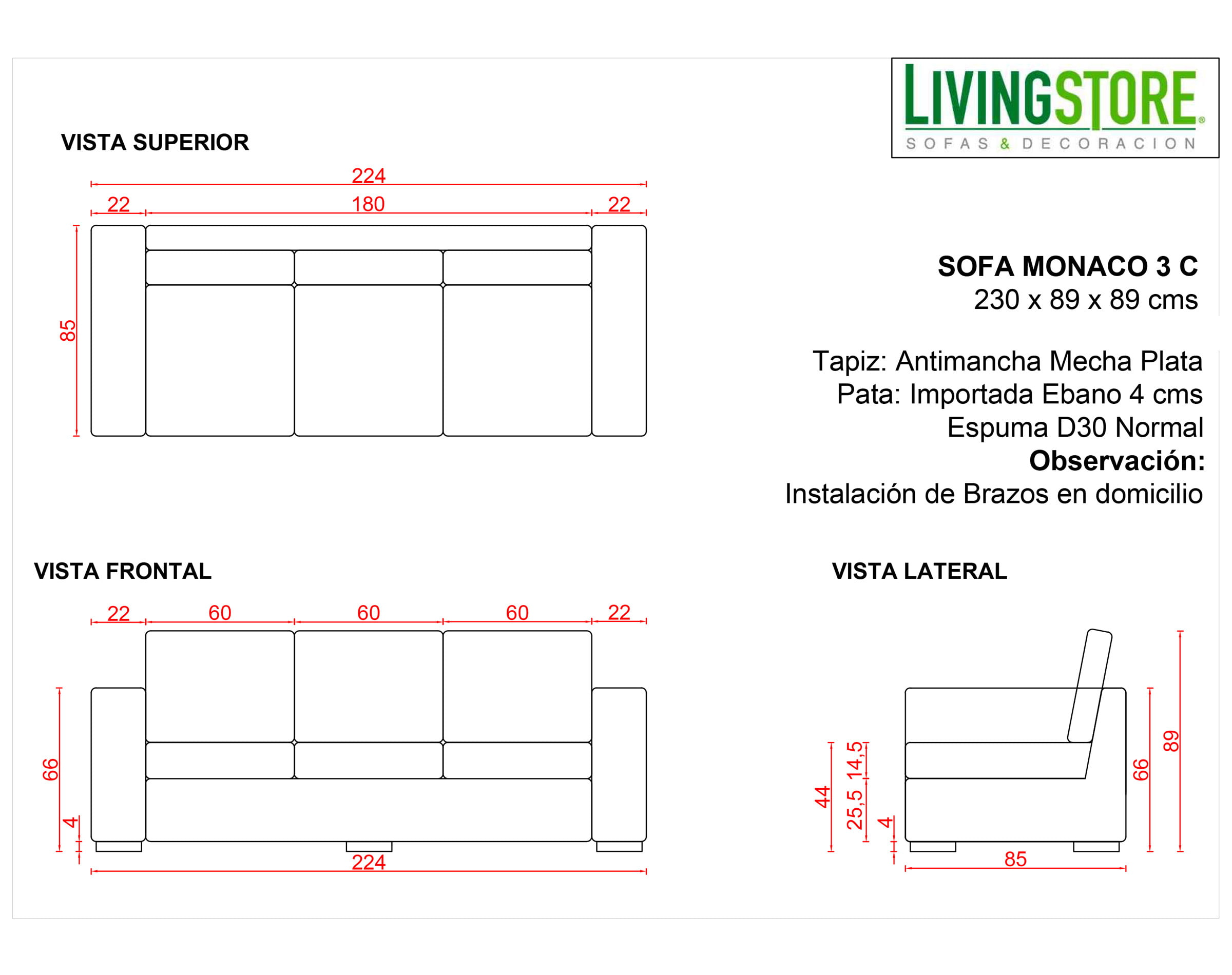 Planimetria Sofa 3c Mecha Antimanchas Personalizado