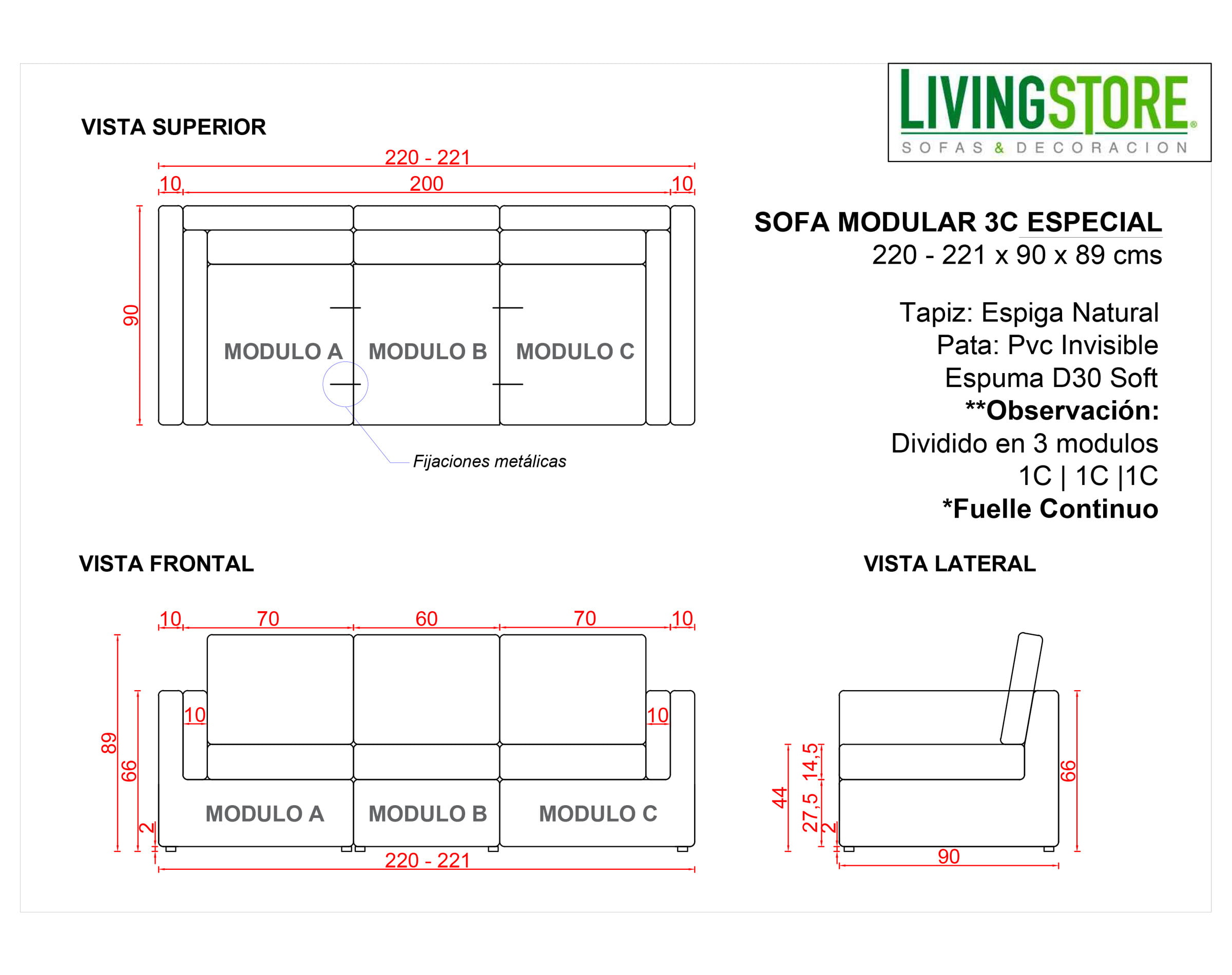 Planimetria Sofa Modular Espiga Natural