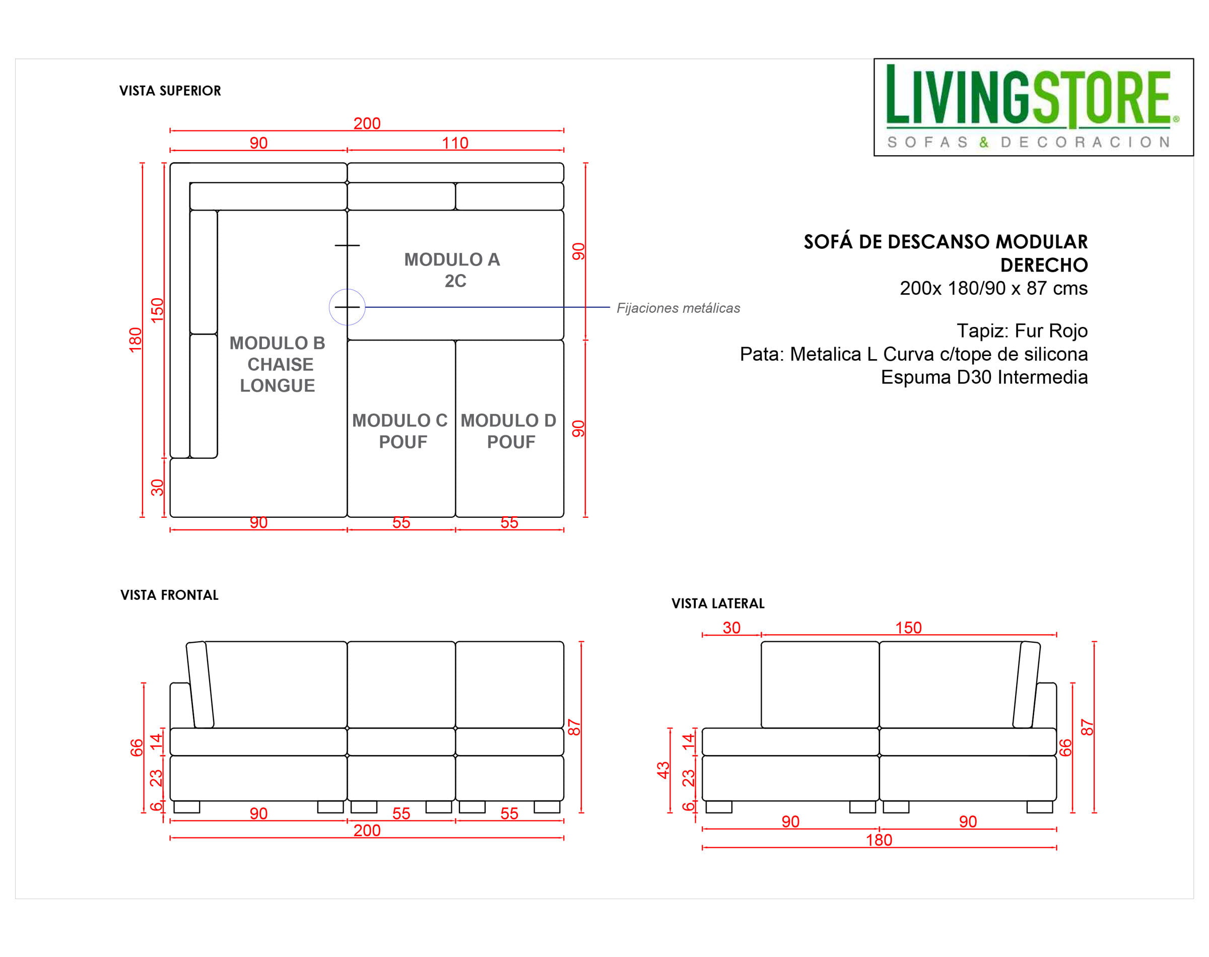 Sofa Modualr Descanso Derecho Fur