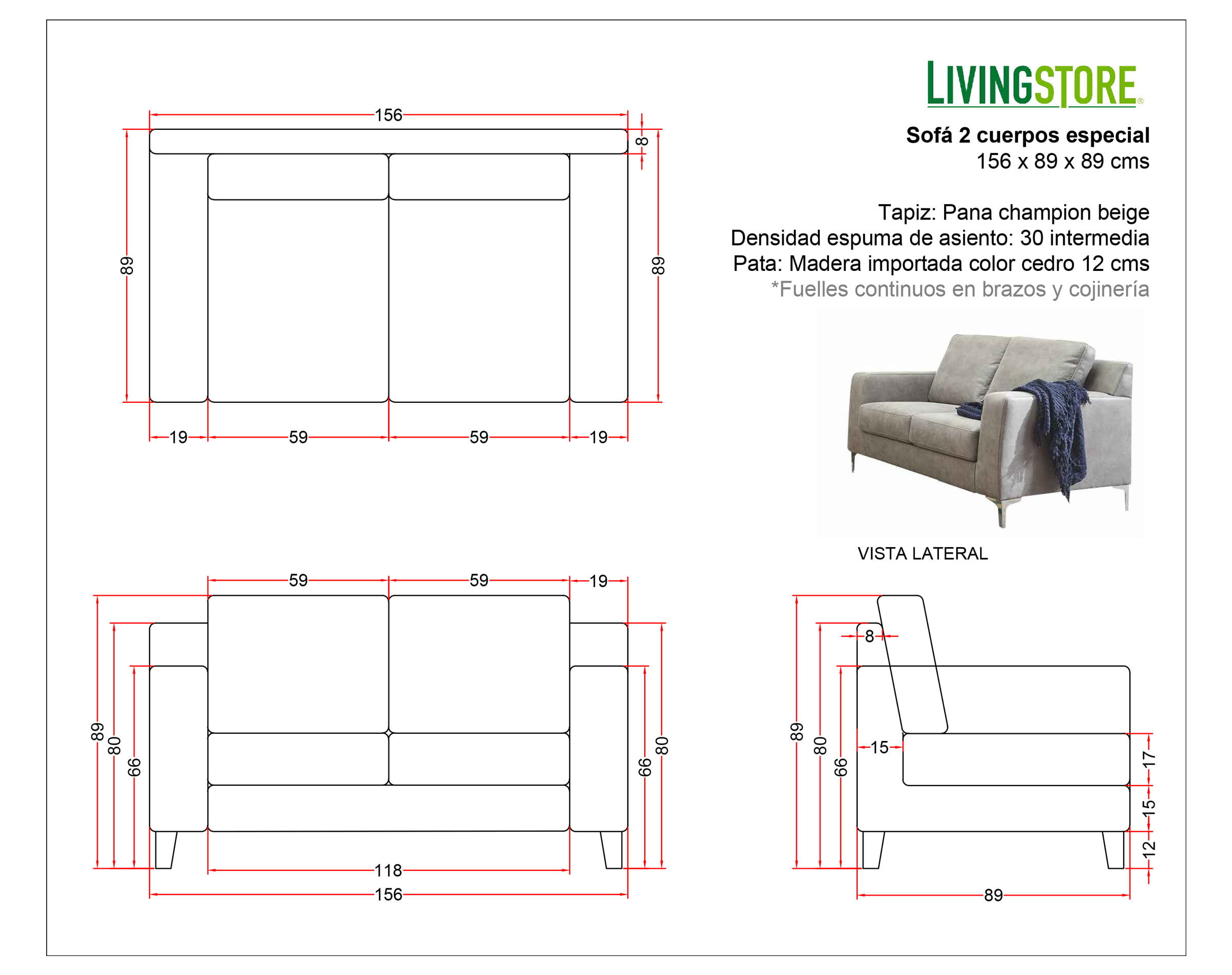 Sofa 2c Respaldo Continuo