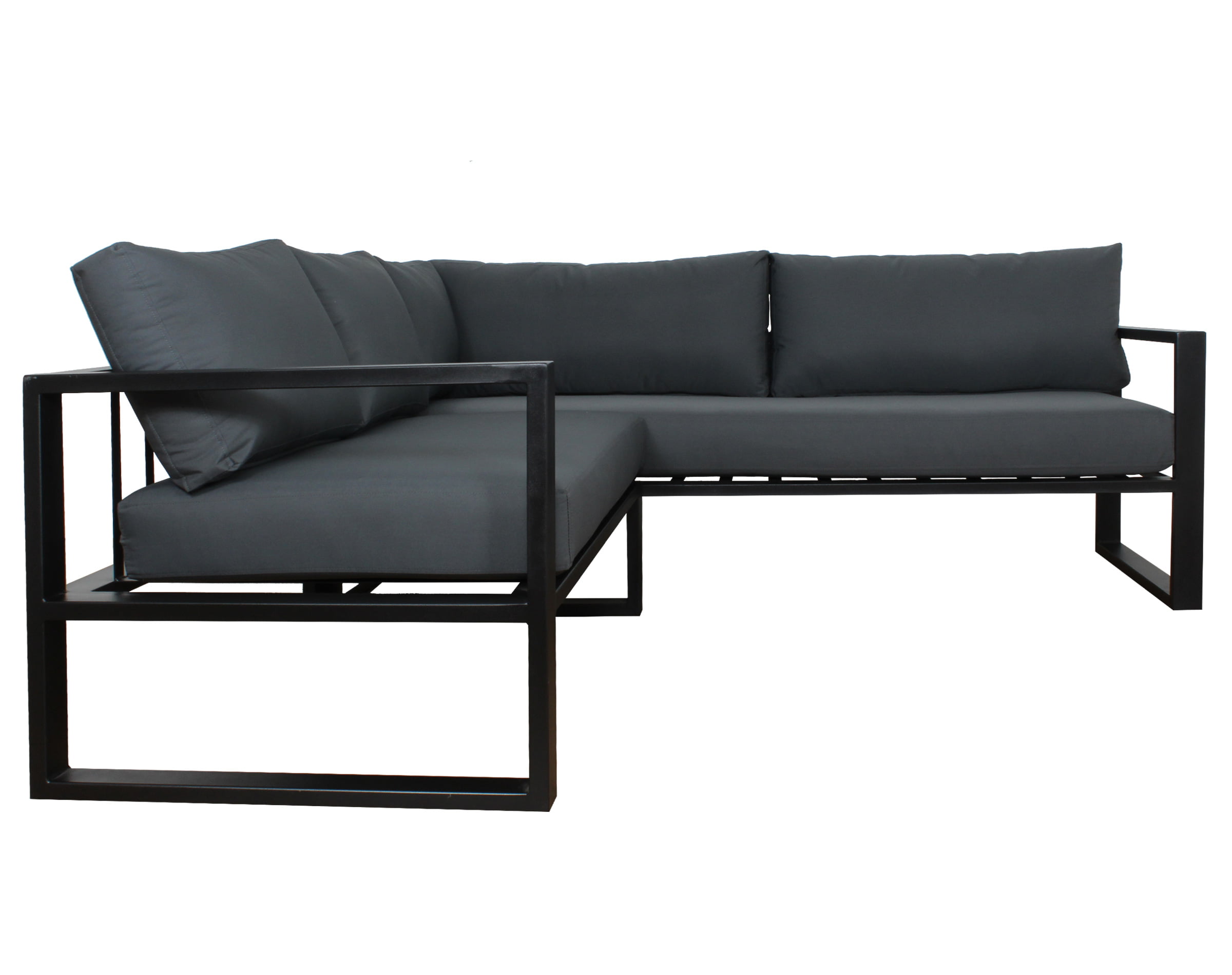 sofa modular terraza metal negro cojines lona acero