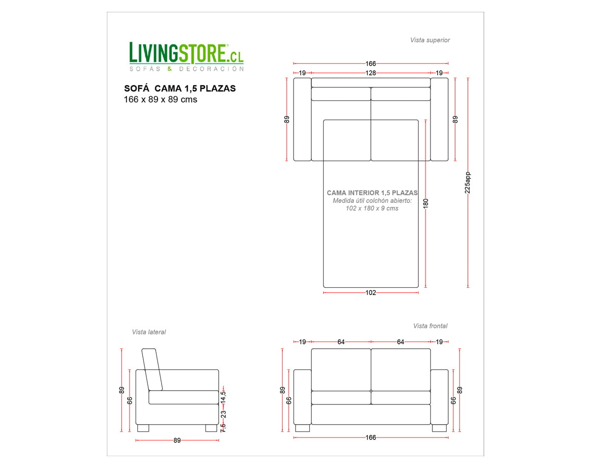 planimetria sofa cama 1.5 plazas