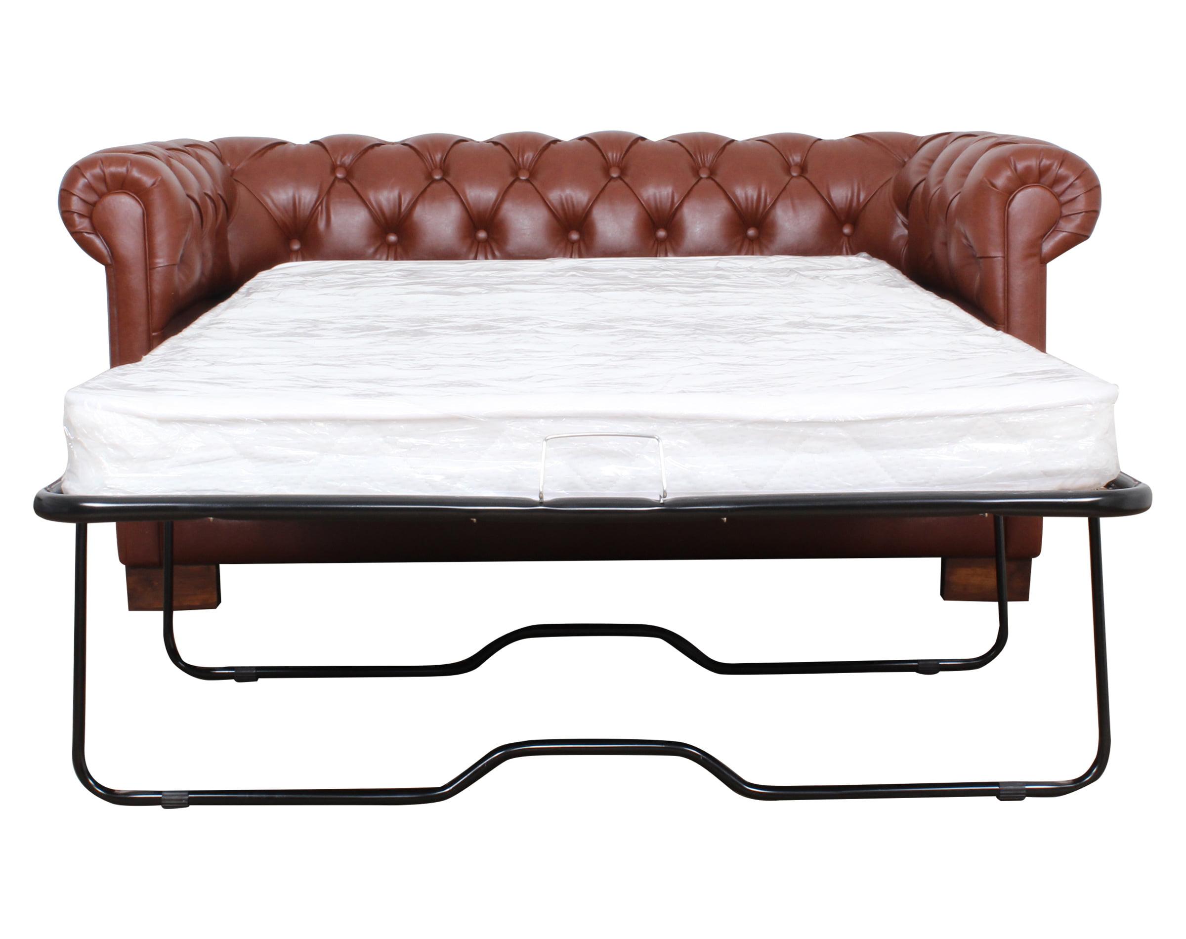 sofa chesterfield 2 cuerpos pu clean habano frente cama