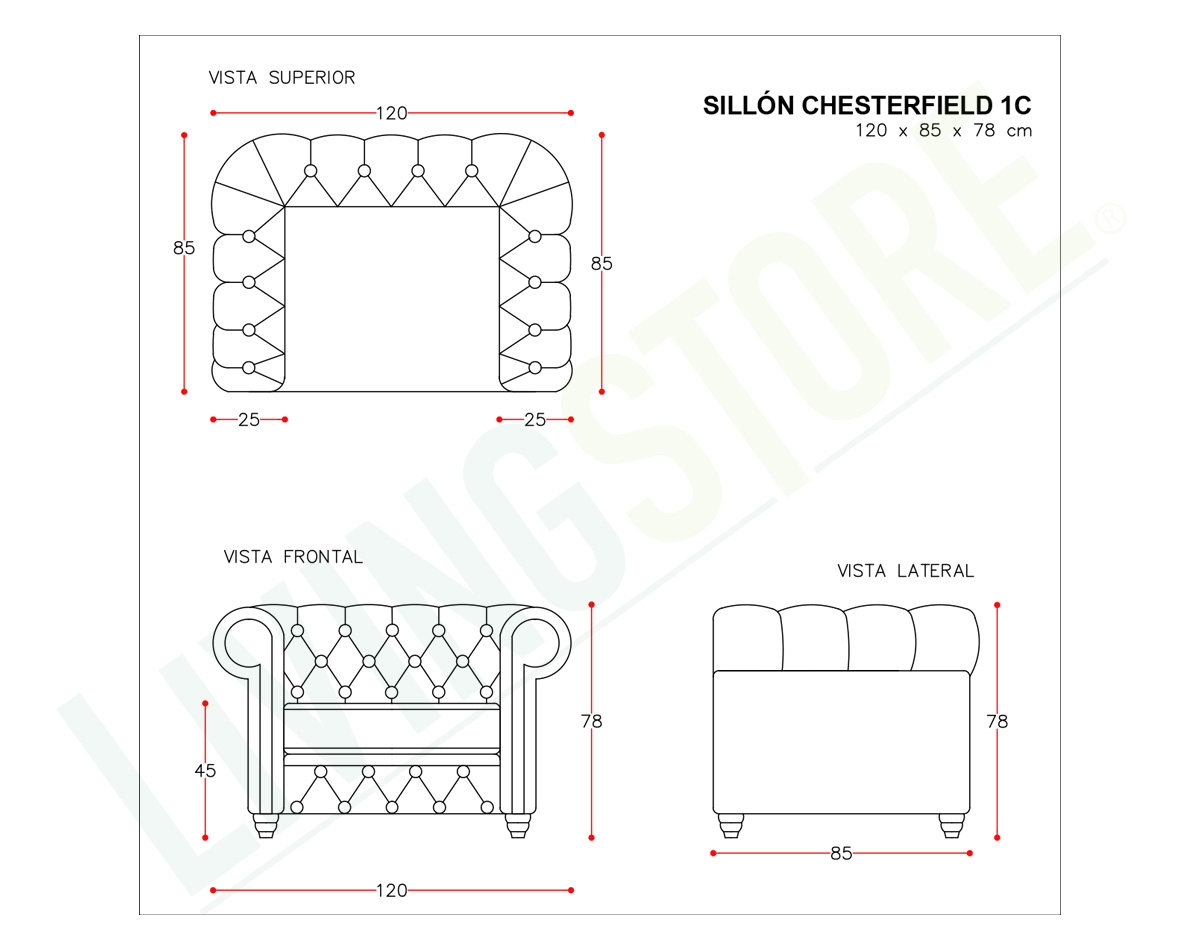 sillón chesterfield 1 cuerpo cuero bonded 70%