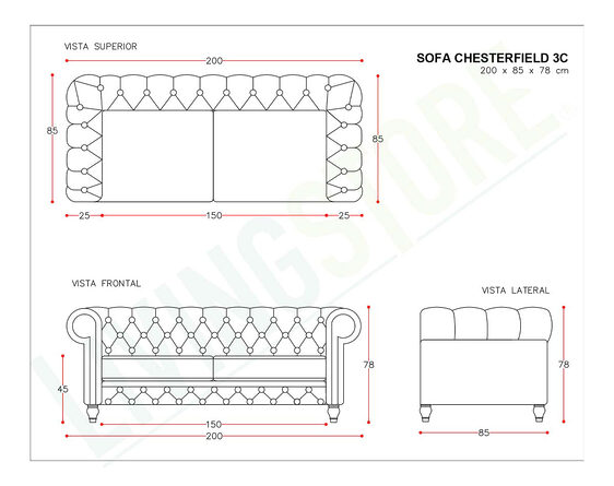 sofá 3 cuerpos chesterfield bariloche