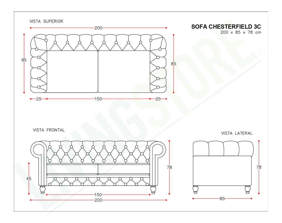 sofá 3 cuerpos chesterfield bariloche