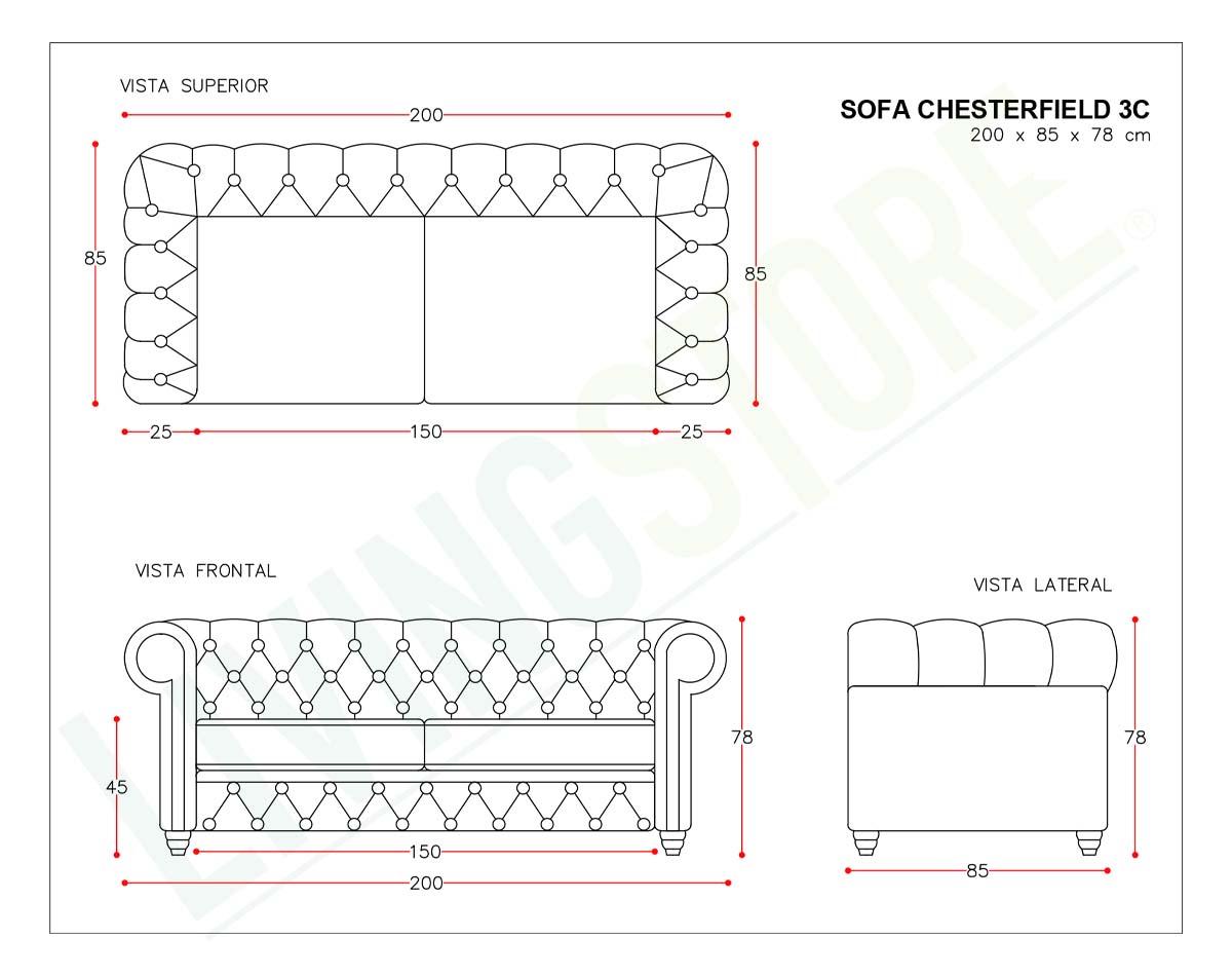 sofá 3 cuerpos chesterfield