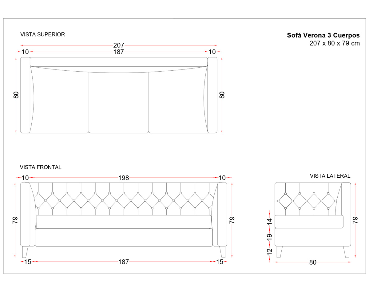 sofá 3 cuerpos verona capitoné wr protect