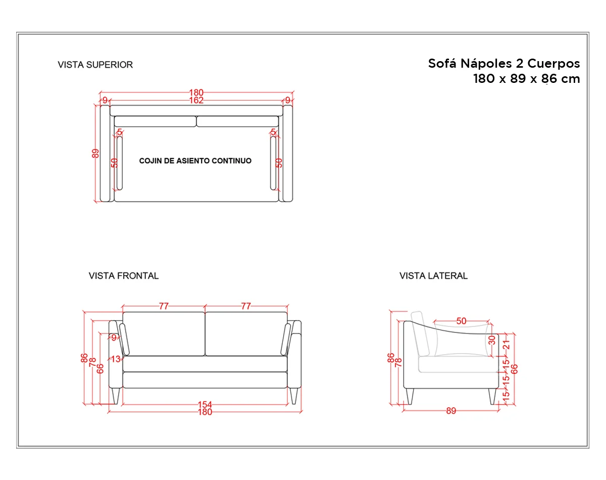 sofá 2 cuerpos nápoles