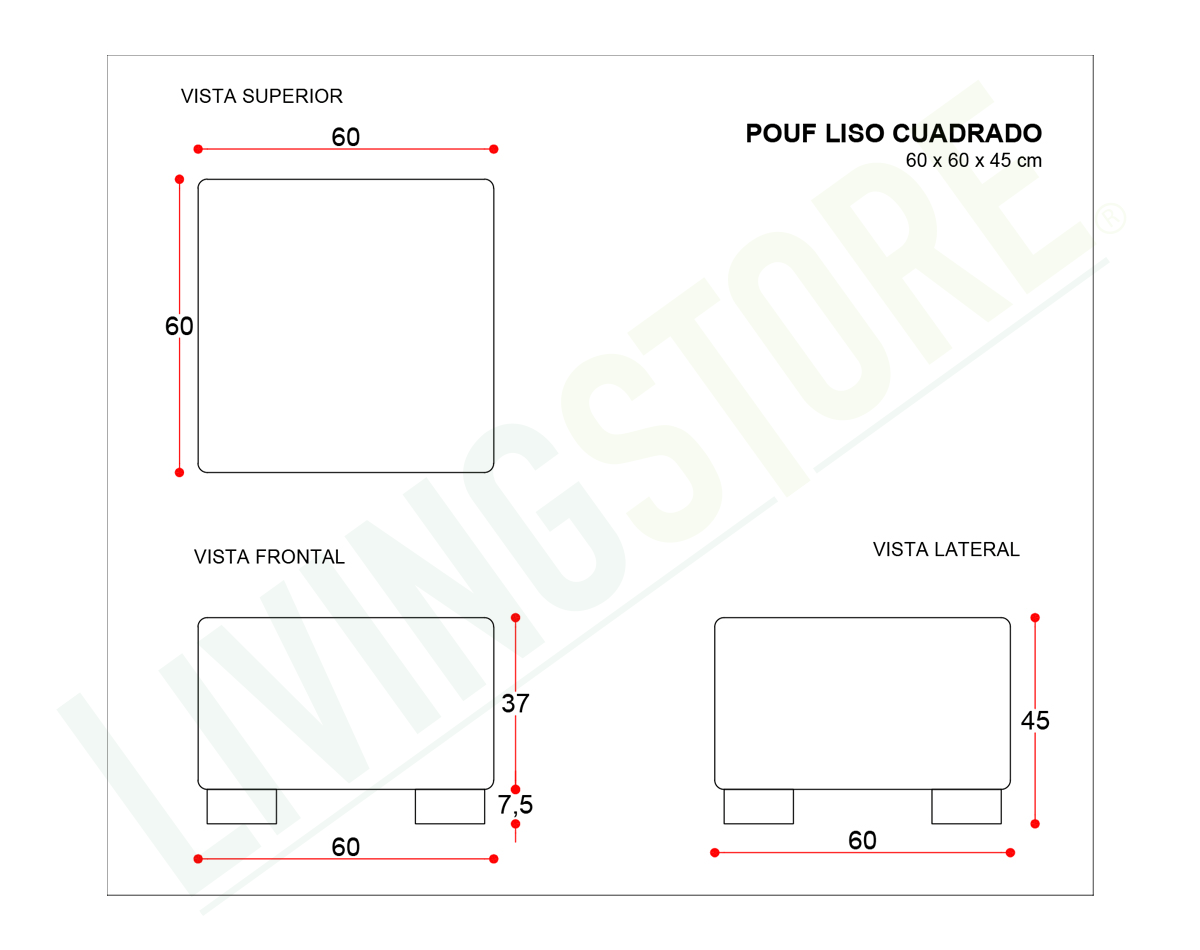 planimetria 2023 pouf liso cuadrado 60 cm
