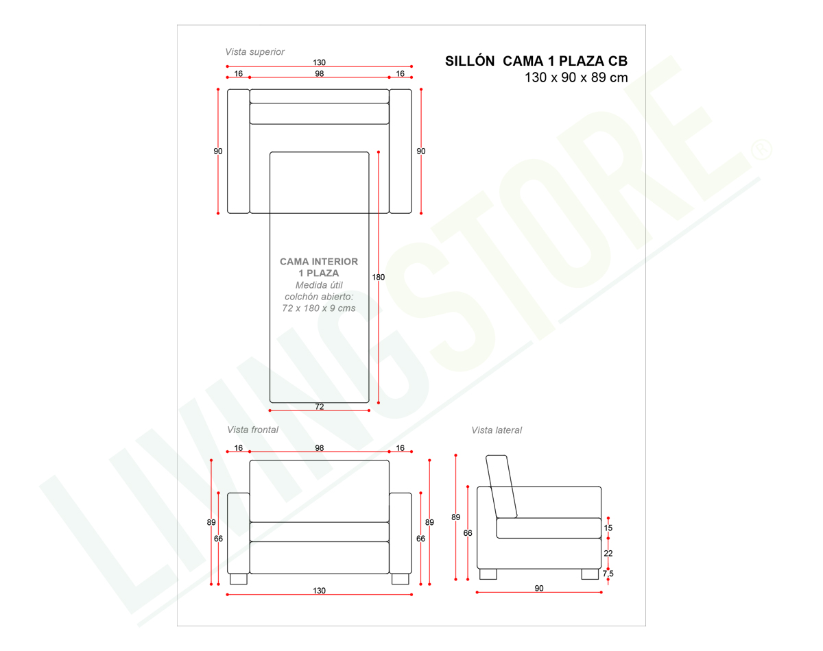 Planimetria 2023 sillon cama 1 plaza con brazos