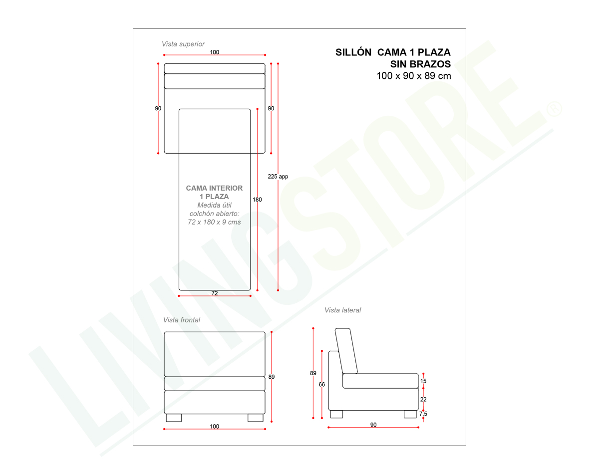 planimetria 2023 sillon cama 1 plaza sin brazos