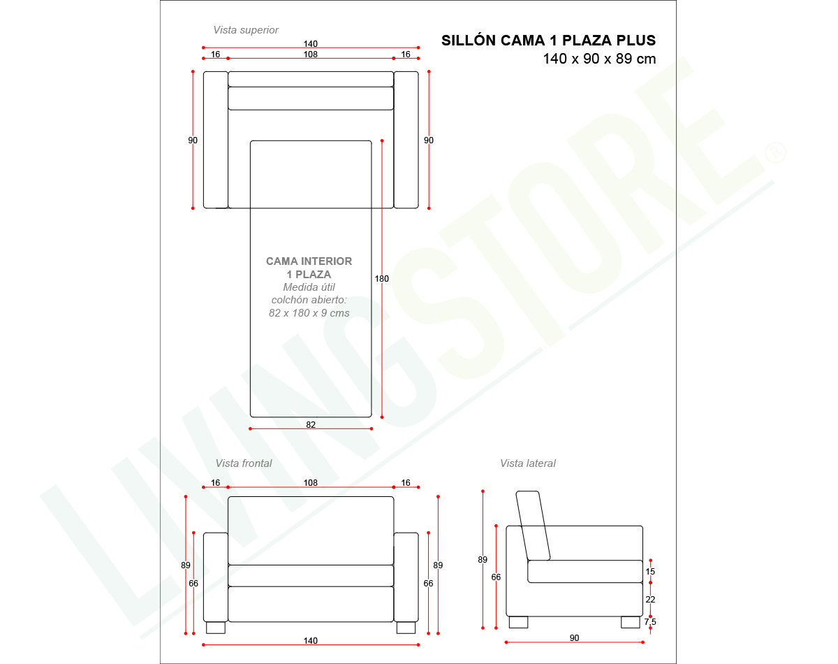 sillon cama urban 1 plaza plus