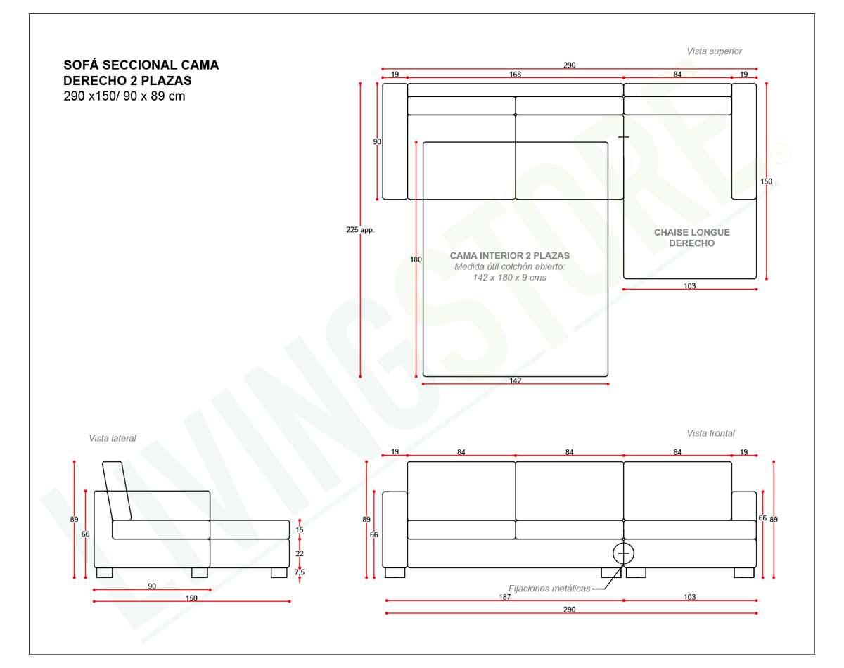 planimetria seccional cama derecho 2 plazas