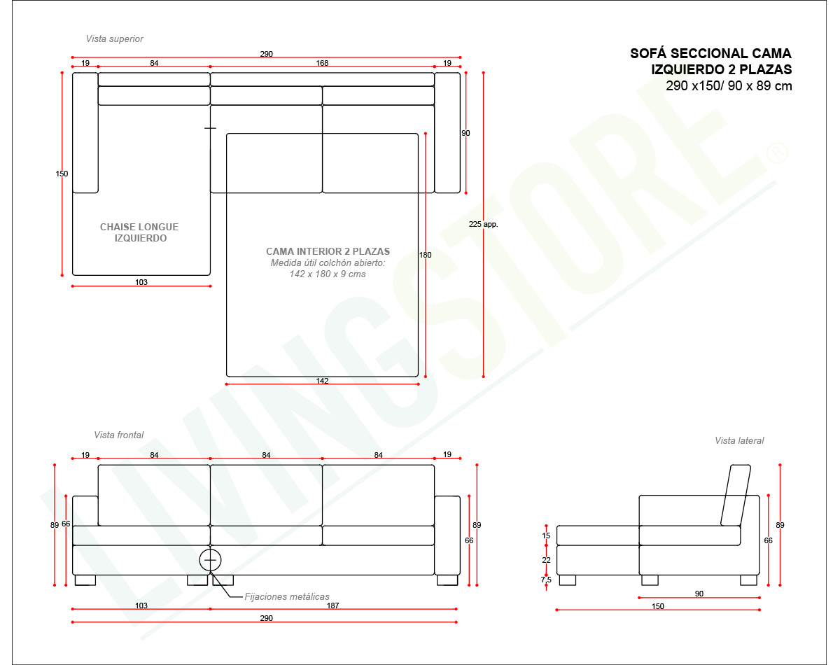 planimetria seccional cama izquierdo 2 plazas