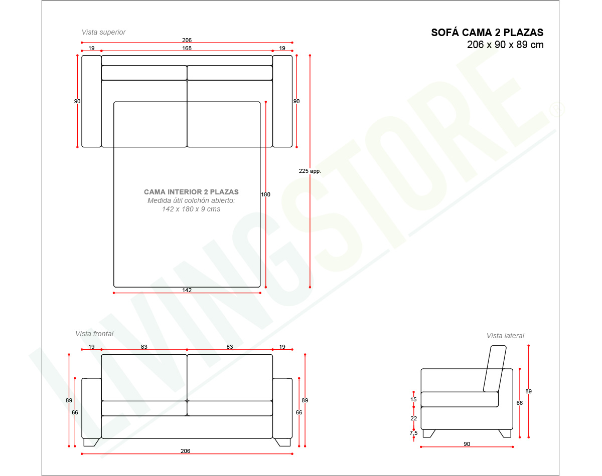 planimetria sofa cama 2 plazas