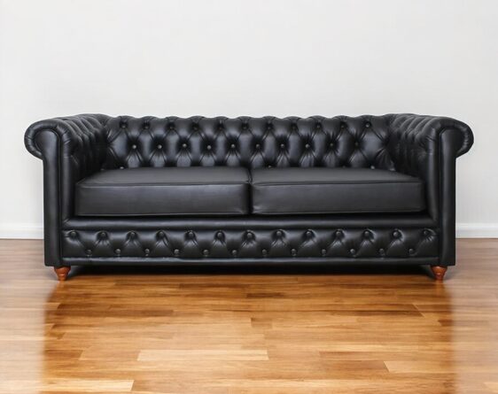 sofá chesterfield 3 cuerpos cuero sintético clean