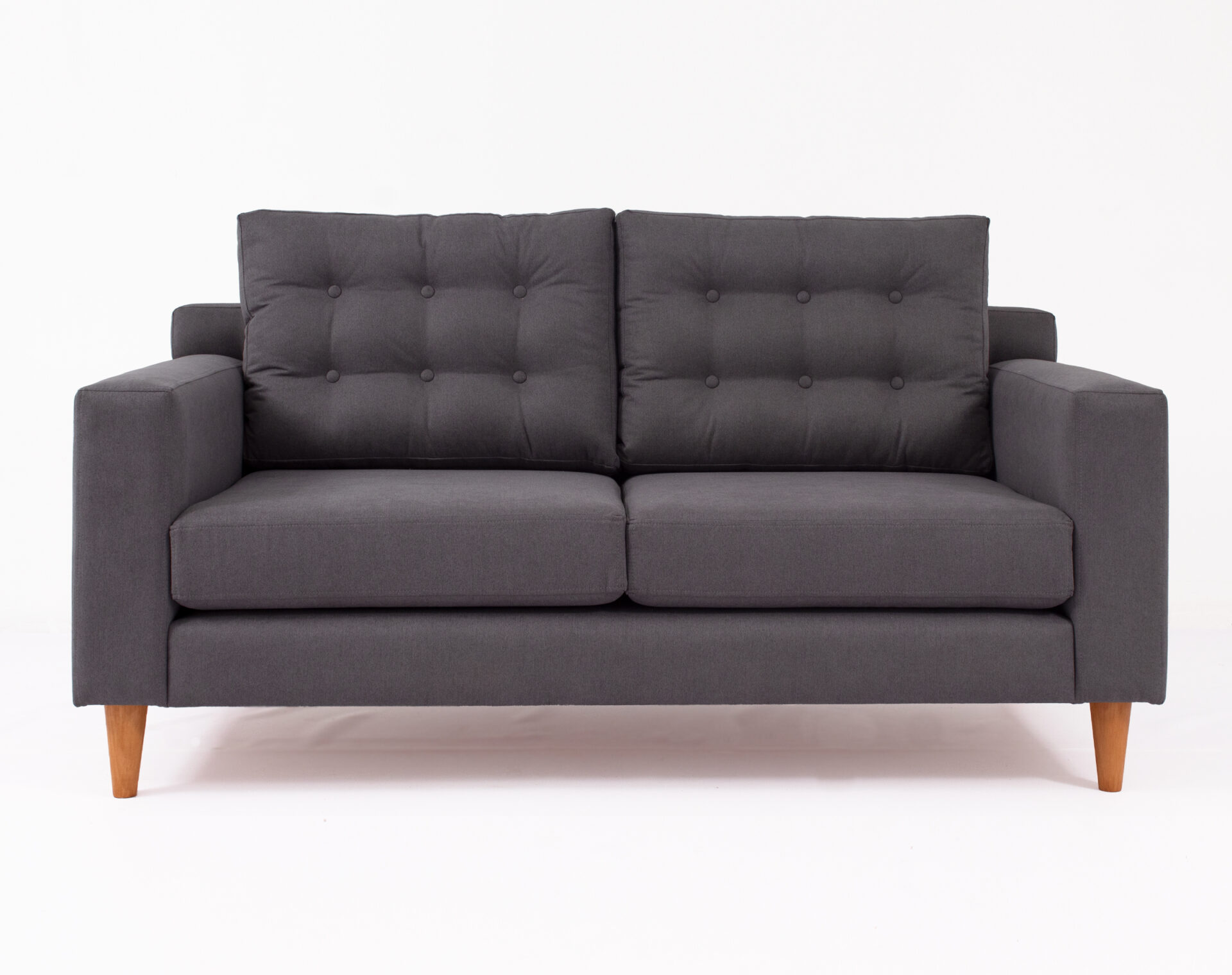 sofa 2 cuerpos respaldo isabella botones en respaldo tapiz vv 27 gris frente