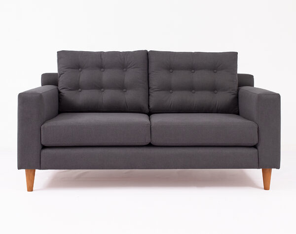 sofa 2 cuerpos respaldo isabella botones en respaldo tapiz vv 27 gris frente