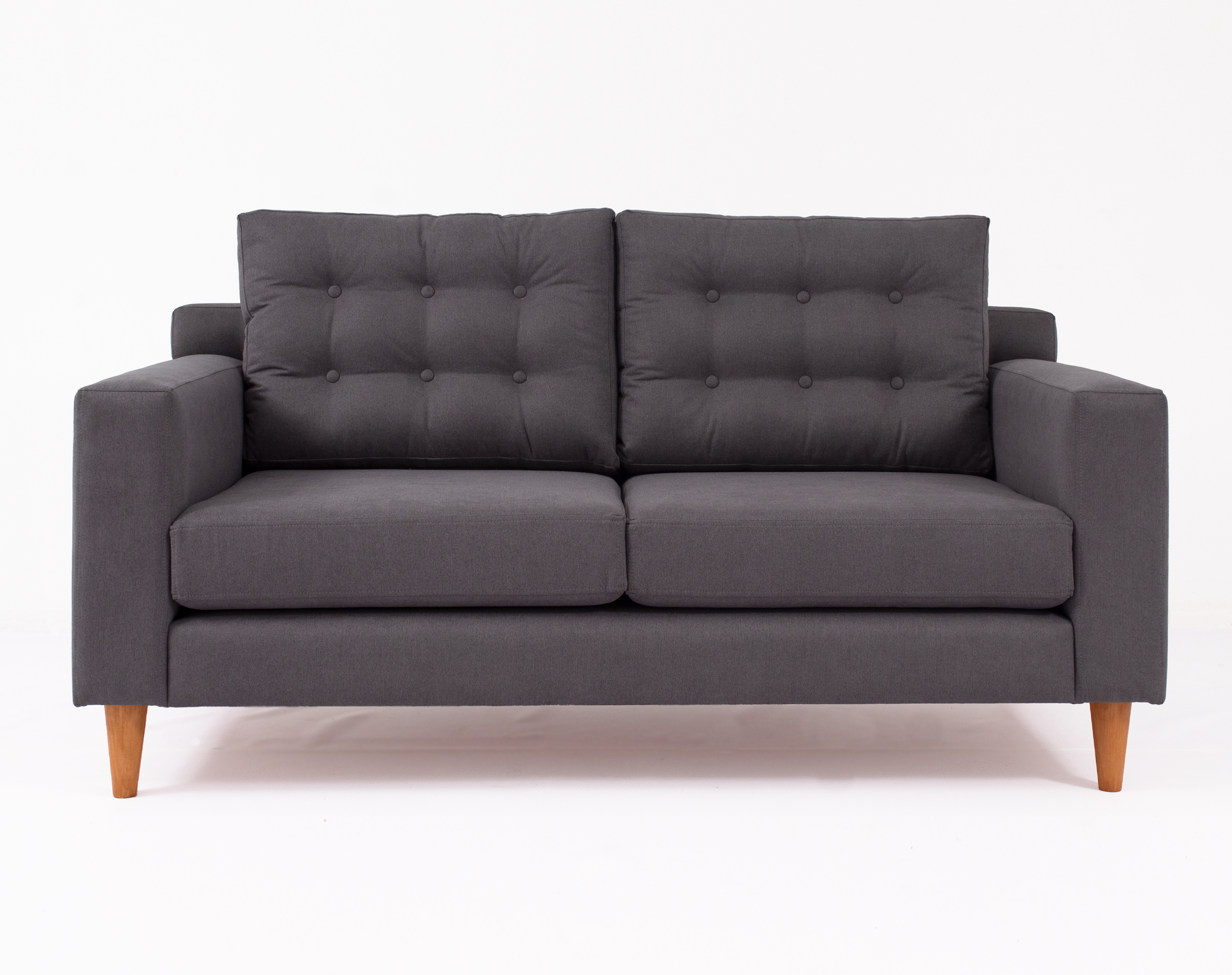sofa 2 cuerpos respaldo isabella botones en respaldo tapiz vv 27 gris frente