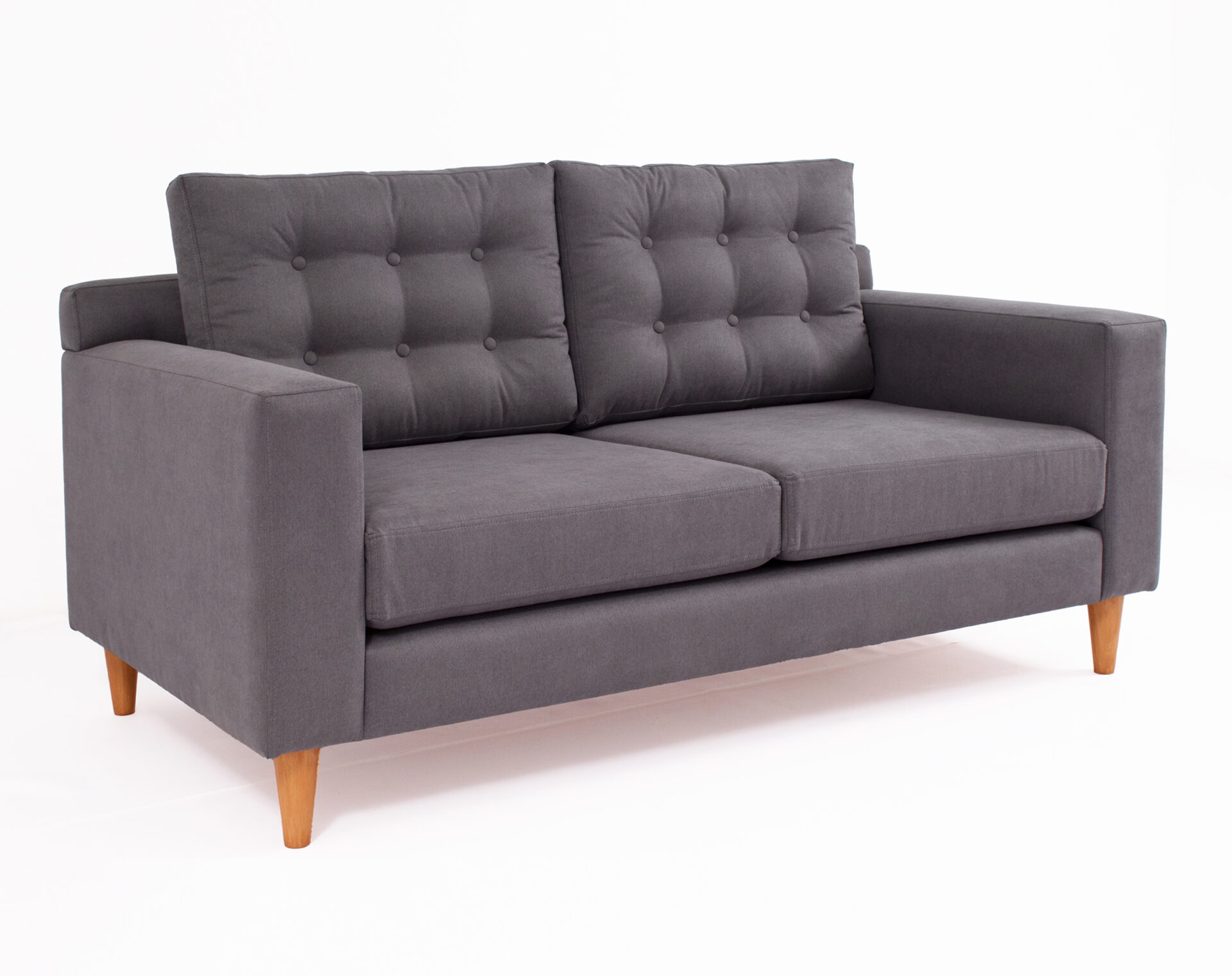 sofa 2 cuerpos respaldo isabella botones en respaldo tapiz vv 27 gris iso