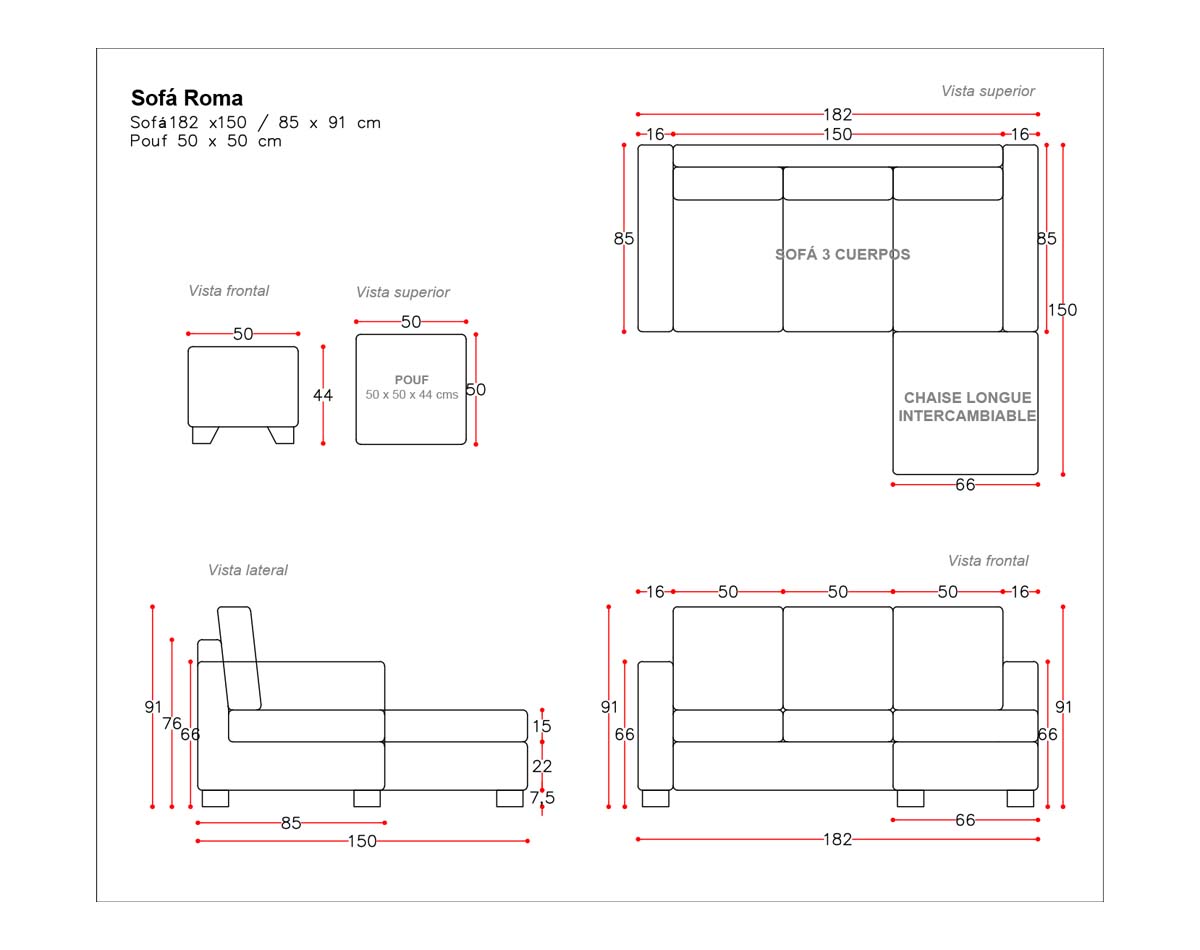 sofá 3 cuerpos roma intercambiable calafate