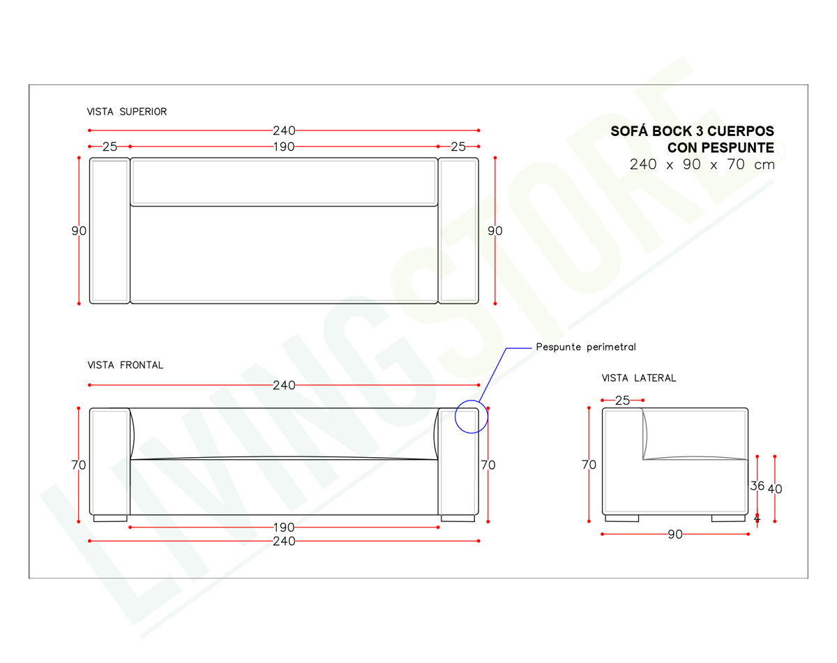 sofá bock 3 cuerpos finesse