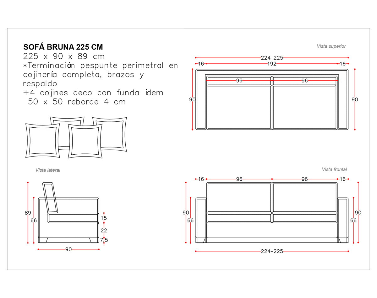 sofá 3 cuerpos bruna con funda de lino natural 225 cm