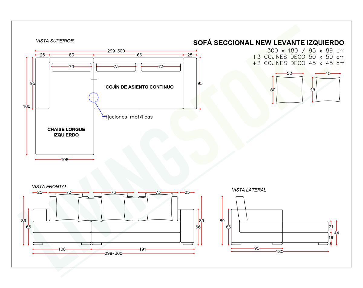 sofá seccional izquierdo new levante yd 230