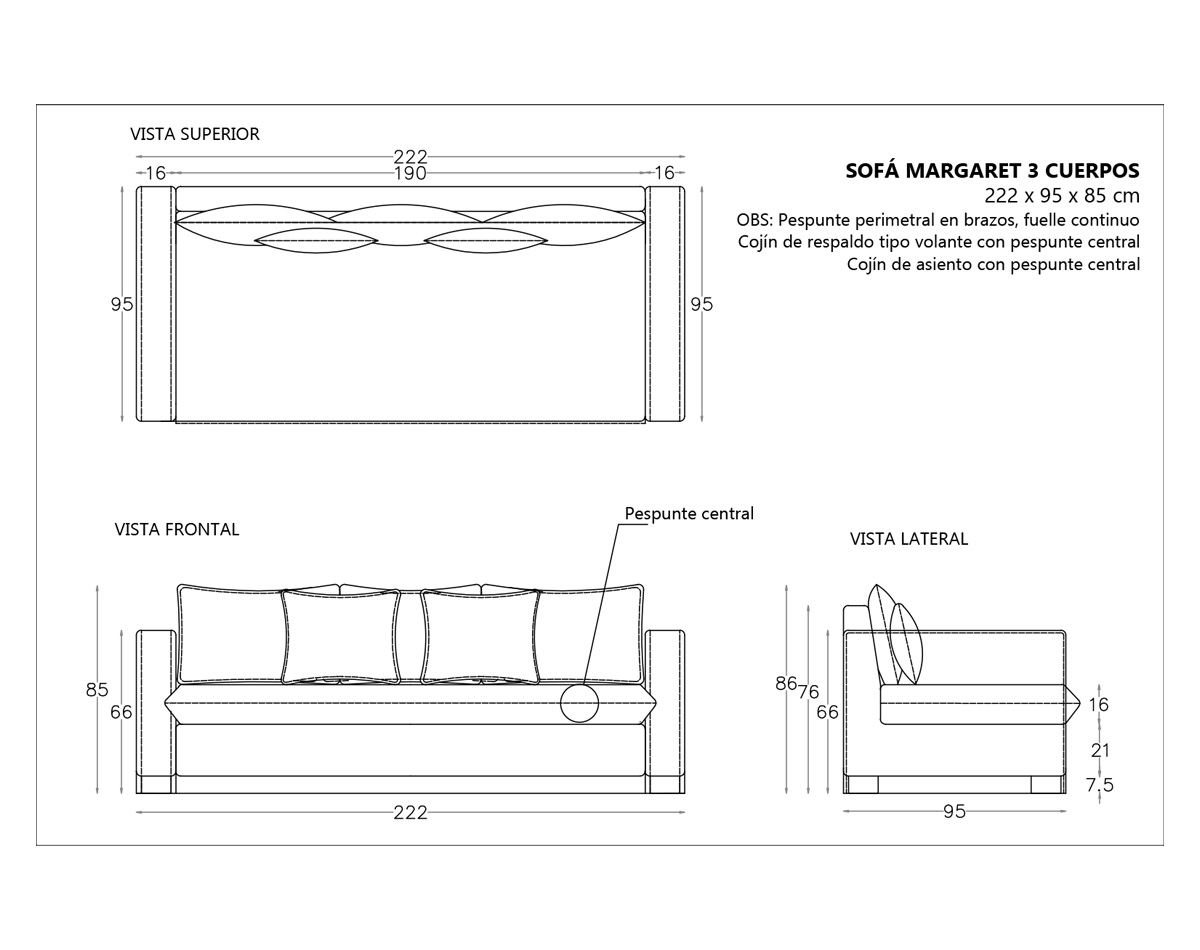 sofá 3 cuerpos con funda desmontable margaret soro