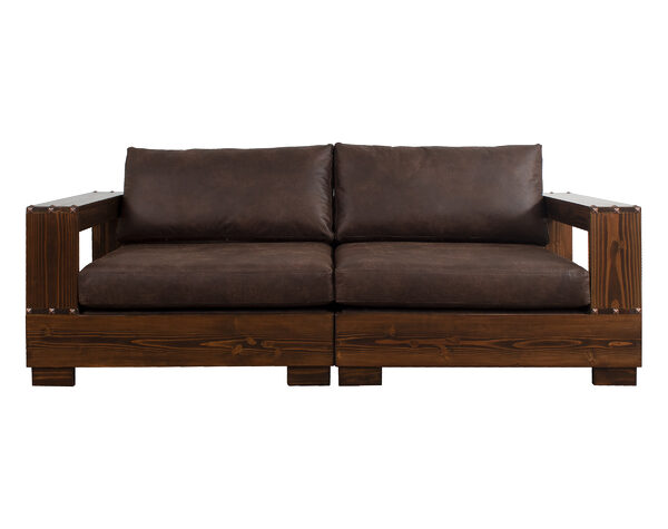 sofa 2 modulos madera y tachas cuero bondede 70 dk brown frente