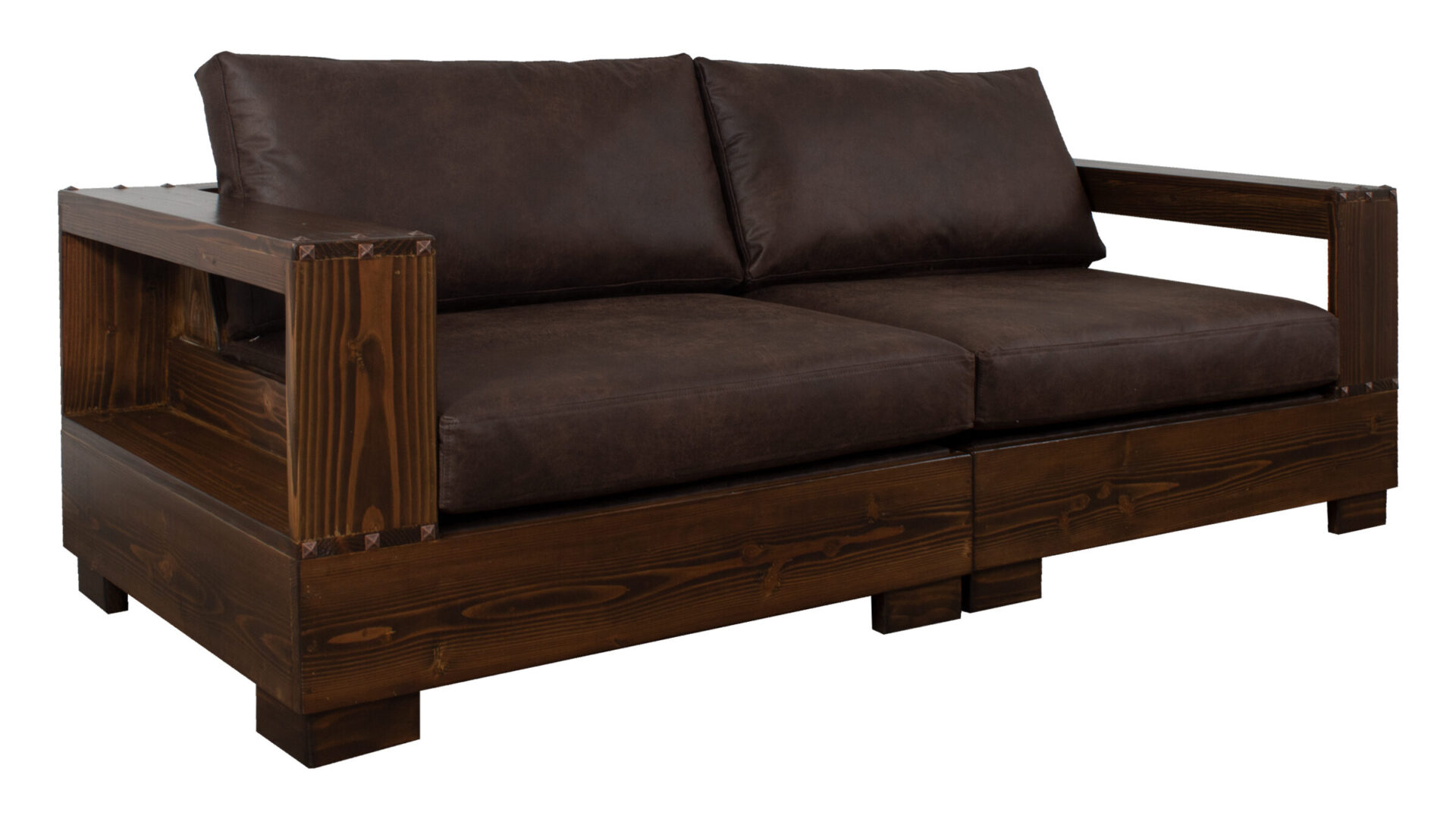 sofa 2 modulos madera y tachas cuero bondede 70 dk brown iso