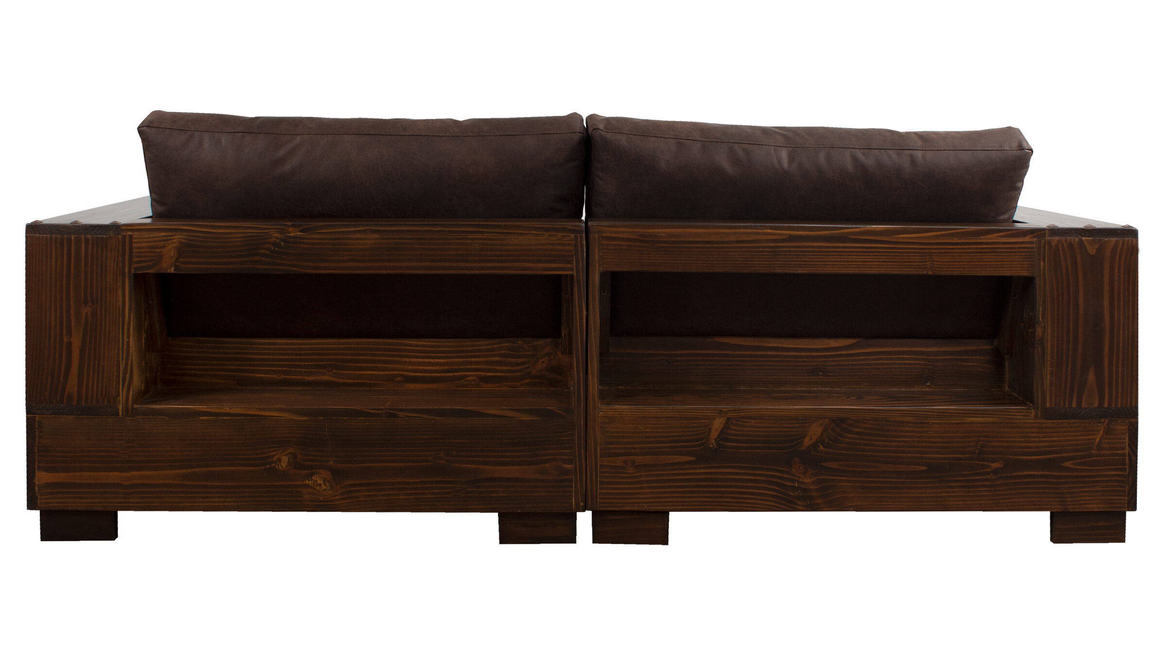 sofa 2 modulos madera y tachas cuero bondede 70 dk brown trasera