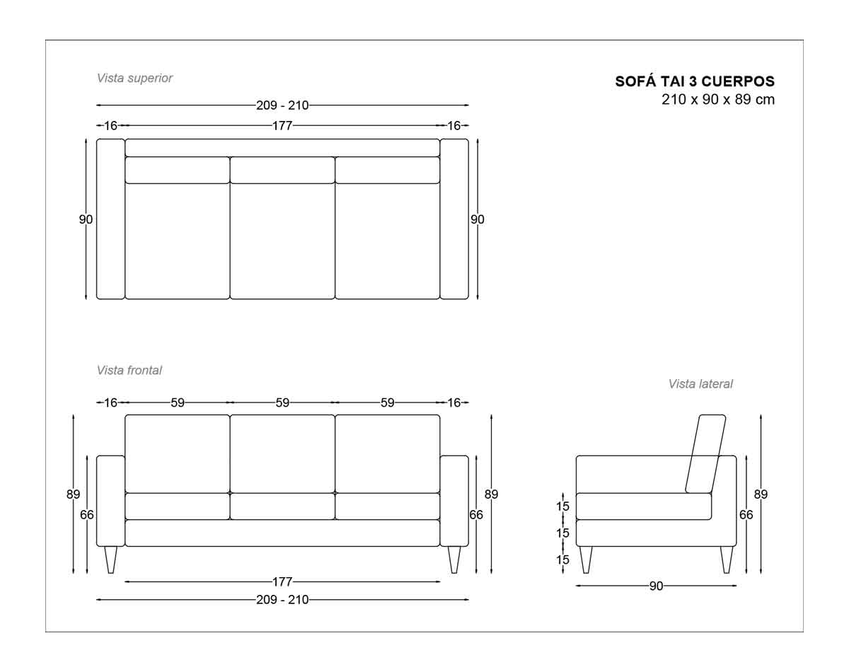 sofá 3 cuerpos tai yd 230