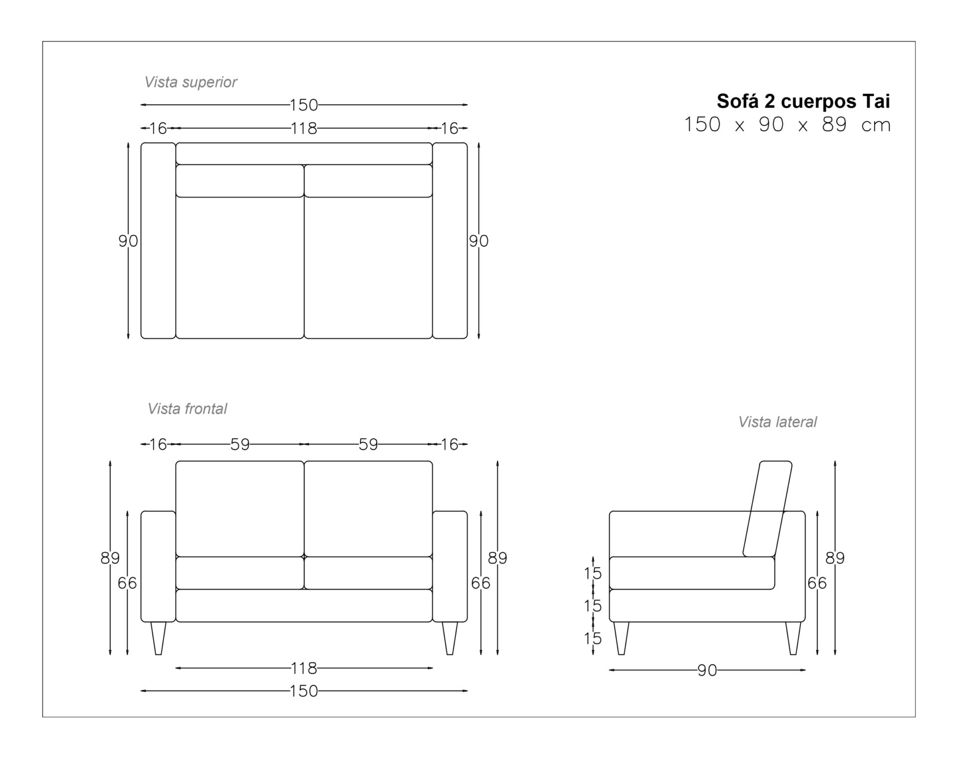sofá 2 cuerpos tai felpa art